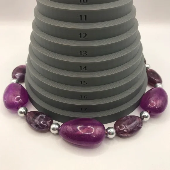 Chunky Purple Acrylic & Silver-Tone Bead Necklace - Picture 5 of 7